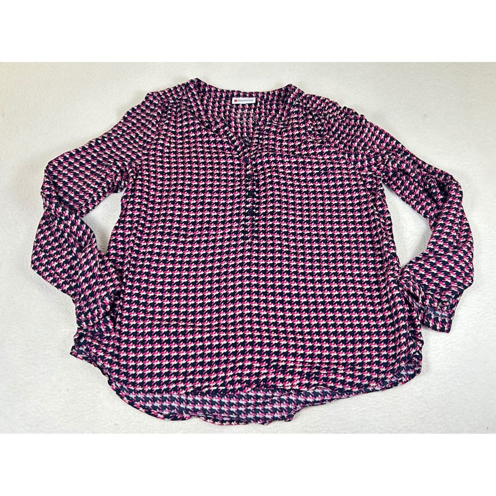 Street One Style Bamika Blouse Women 42 Pink Houndstooth Lightweight Chic
